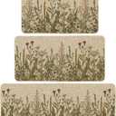 Artoid Mode Wildflower Spring Floral Kitchen Mats Set of 3, Flowers Summer Holiday Party Low-Profile Floor Mat for Home Kitchen - 17"x29"+17"x36"+17"x47" (Beige)