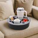 Round Couch Cup Holder Tray, Upgraded Capacity Silicone Couch Caddy for Remote Control Glasses Snacks Cell Phones, Stable Non-Spill Bedside Drink Holder for Elderly, Parents (Black-Gray)
