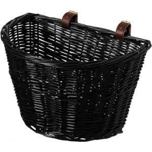 Wicker Front Cargo Bike Basket - Perfect for Riders of All Ages and Genders - for Beach Cruiser, Stationary Bike, E-Bike, or Road Bike with Stylish Faux Leather Straps, Black