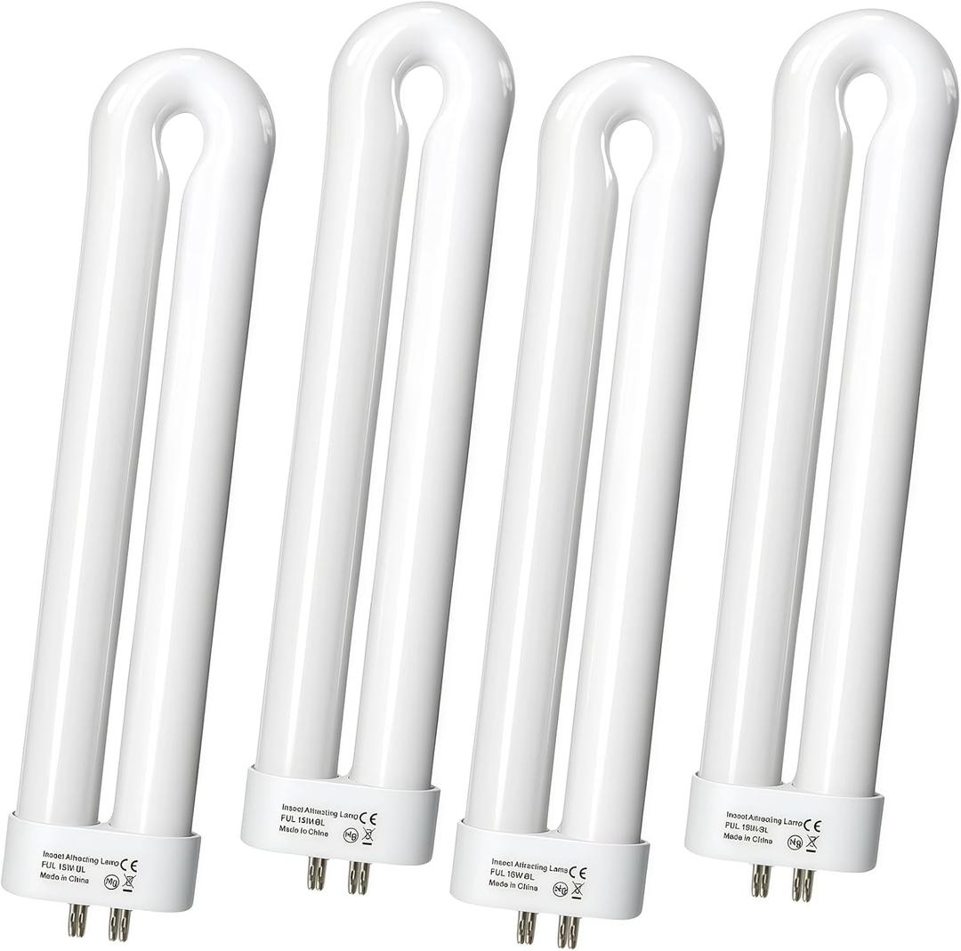 4 Pcs 15-Watt 4-Pin Base Replacement Bulb - Compatible with Black Flag BB-15WHT/BZ-15/BZ-20, for Flowtron BK-15D/BF-35, for Stinger FP15/TZ15, for B1515-4, for Hemiua T6 Pro - Also Fits Most 15W Bulbs
