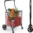 Grocery Shopping Cart with 360 Rolling Swivel Wheels Utility Cart Easily Collapsible Cart 66lb Extended Foam Cover, Trolley for Laundry,Groceries,Travel Black (Medium)