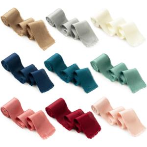 Assorted Silk Satin Ribbon 1-1/2 Inch x 27 Yards Handmade Fringe Silky Chiffon Frayed Fabric Ribbons for Flower Bouquet, Gift Wrapping, Wedding, Crafts, Bridal Shower, Baby Shower, Christmas (Classic Colors)