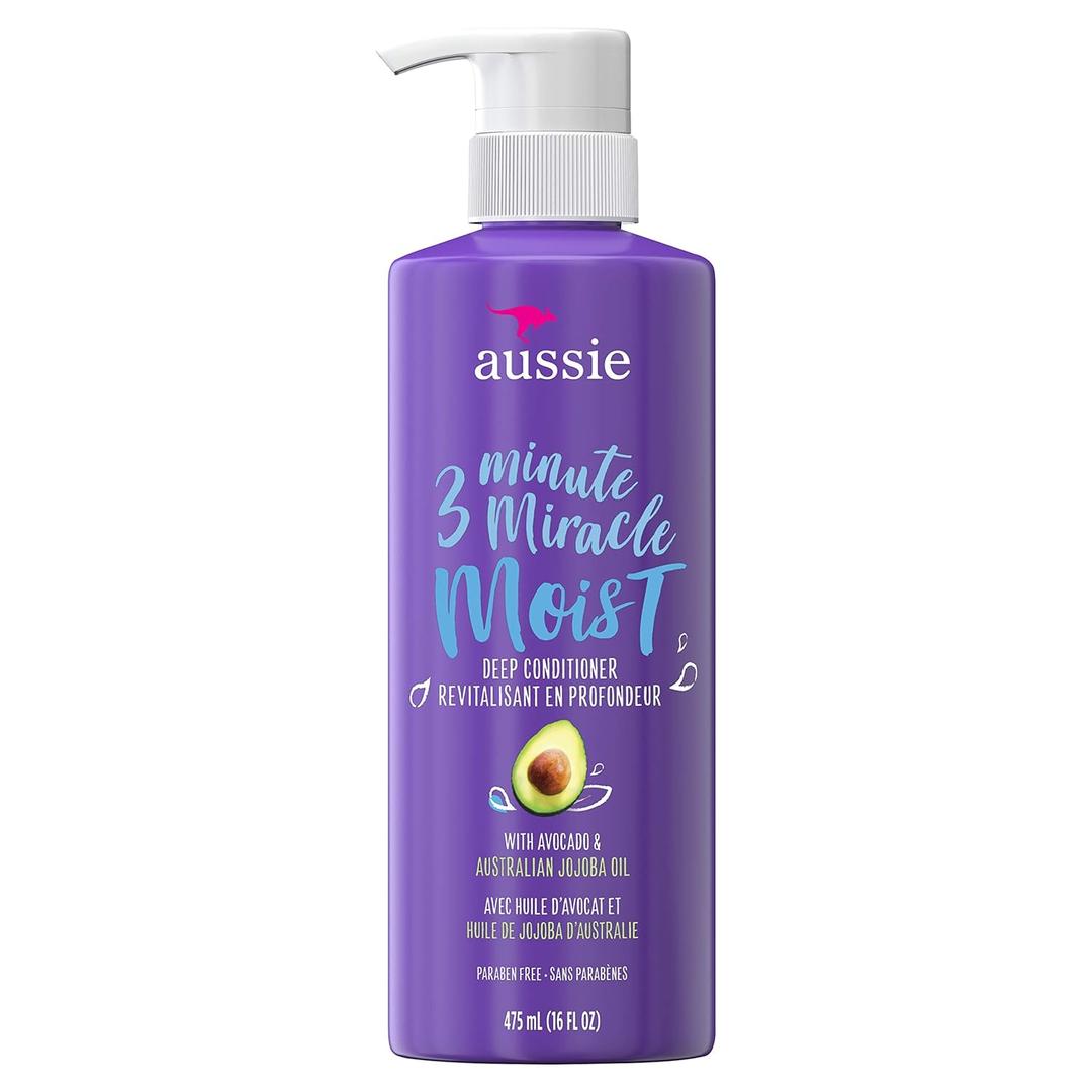 Aussie 3 Minute Miracle Moist Detangling Deep Conditioner Treatment with Avocado Oil, 16 fl oz, Paraben and Sulfate Free, 3 Packs