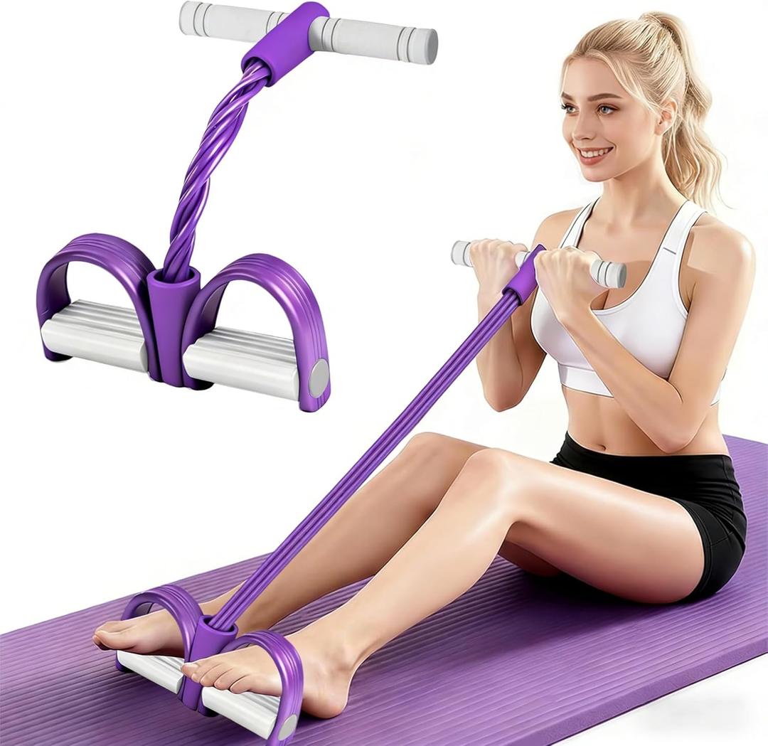8-Tubes Pedal Resistance Band with Handle, Multifunction Exercise Rope for Working Out, Foot Pedal Resistance Band for Abdomen, Waist, Arm, Leg, Purple