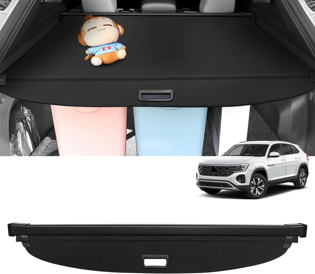 Sze Cargo Cover for VW Volkswagen Atlas Cross Sport 2020-2025 2026 Retractable Trunk Cover Black Rear Trunk Security Cover Shielding Shade Waterproof-New Upgrade