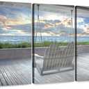 Elephant Stock - Swing At The Beach Wall Art - Horizontal Multi Panel Canvas - 3 Piece Living Room Wall Decor - Photography Beach Sunsets And Sunrises Multi Piece Wall Art - Blue And Gray Decor by Celebrate Life Gallery - 38" x 24"