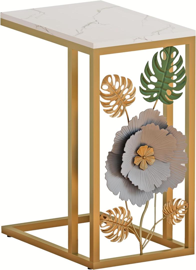 Gold C Shape End Table,Metal C Side Table for Couch,Living Room, 18.9 x 12.6 x 24.21 inches