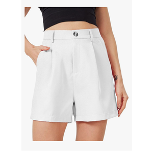 Women's Casual Pleated Dressy Business Work Shorts Elastic High Waisted Wide Leg with Pockets Size -Medium