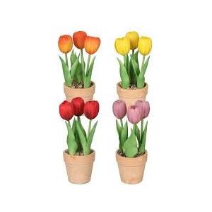 DILATATA 4 Pcs MultiColor Tulips Artificial Flowers Large Tulips Head Real Touch Fake Tulip Fake Flowers for Mother's Day 11.4" Faux Tulip for Vase Centerpieces Home Wedding Bouquet, Color May Vary