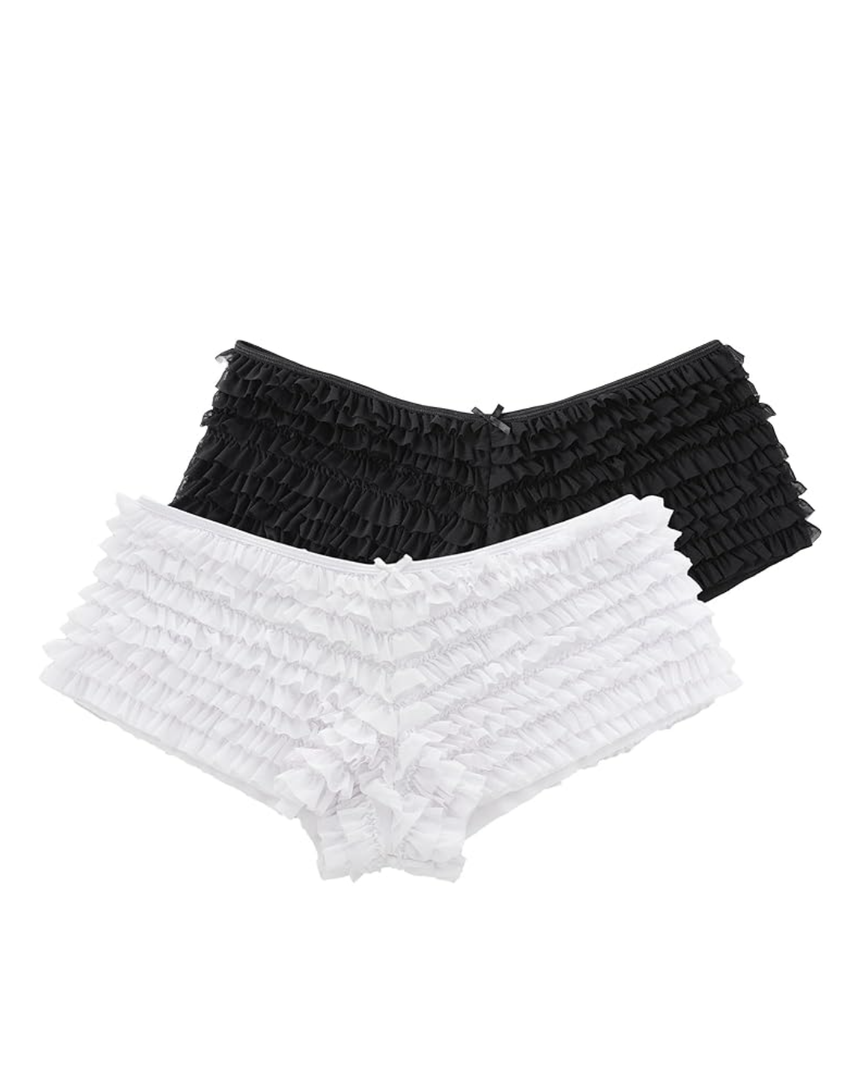 SHARICCA Womens Sexy Mesh Ruffle Panties Booty Boy Shorts Underwear S/M