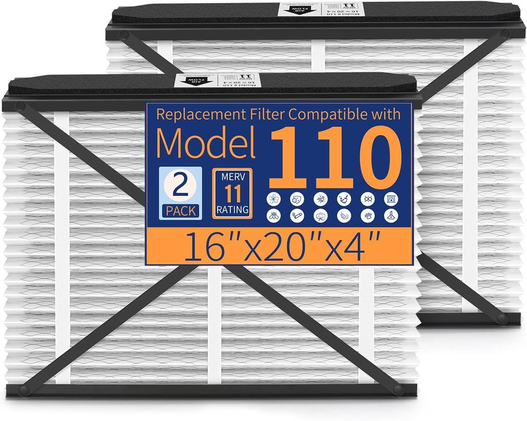 110 Replacement Filter Compatible with AprilAire Air Purifier Models 1110, Merv 11 Whole House Furnace Filters Size 16x20x4, 2-Pack