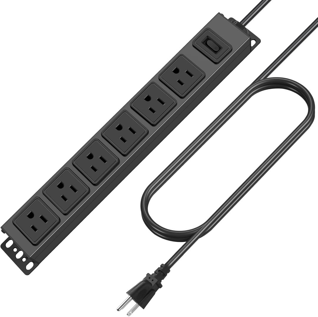 HHSOET Wall Mount Magnetic Power Strip, Under Desk 6 Outlet Mountable Socket, Metal Long Heavy Duty Surge Protector for Garage, Shop, Gaming Table Or Workspace, 10FT Extension Cord