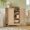 Iwell Storage Cabinet, Rattan Cabinet with Adjustable Shelf, for Living Room, Entryway, Kitchen, Home Office, Nature, 11.8"d X 23.6"w X 31.5"h