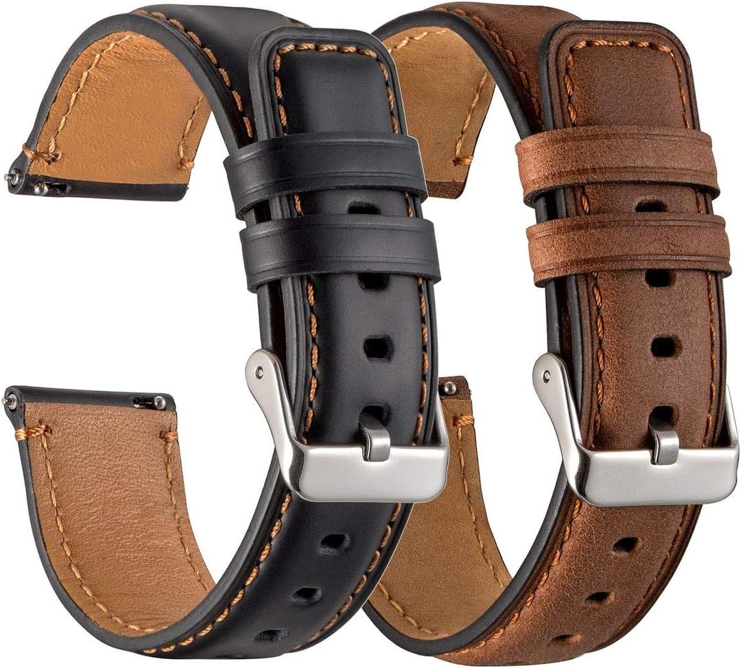 Galaxy Watch 3 45mm Bands 2 Pack, Compatible with Samsung Band, Width 22mm Leather, for Men Women Quick Release Smart Straps Unisex Size(Black+Brown)
