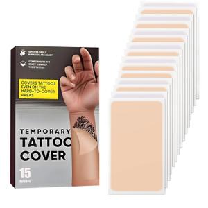 15 Pcs Ultra-Thin Tattoo Cover Up Patch, Waterproof & Sweatproof Stickers, Invisible & Breathable Concealer for most skin tones Suitable for Tattoo Scar and Birthmarks