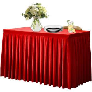 Fitted Tablecloth Red Table Skirts for Rectangle Tables Wrinkle Resistant Velvet Table Cover for Weddings, Banquets, Parties (62x24 in)