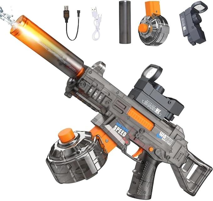 Electric Water Gun with Continuous Emission, Modern Design, Ages 3+, Black/Orange
