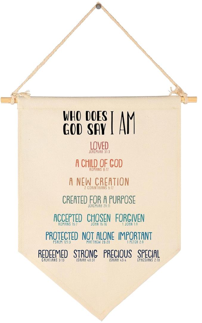 Who Does God Say I Am Banner-Christian Inspirational Pennant Wall Decor,Nursery Banner Flag for Baby Toddler Kids,Baby Room Changing Table Home Altar Decor-Birthday Baby,Shower Gift
