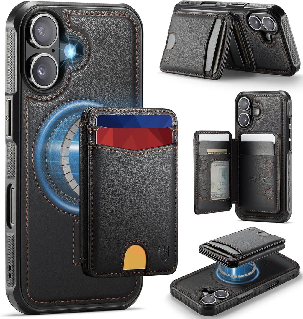 for iPhone 16 Plus Wallet Case Compatible with Magsafe, Magnetic RFID Blocking Card Holder Kickstand 2 in 1 Detachable Case for iPhone 16 Plus 6.7", Black