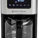 West Bend Drip Coffee Maker Brews Hot or Iced, Programmable with Brew Strength Selector Auto Shut-Off and 6 Functions Permanent Mesh Filter and Glass Carafe, 12-Cup, Metallic