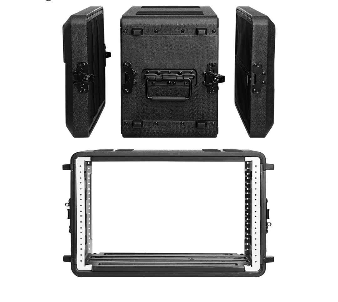 4U Rack Case Shallow 12" Depth, 19" Rackmount Flight Cases Easy Installation Portable Carry Watertight Dust Proof 2 Space Shockproof Mount Racks with Microphone Compartments Space Saving