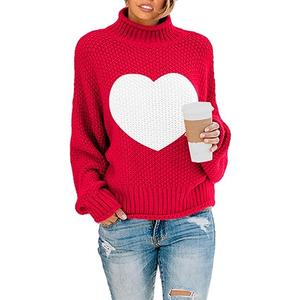 Saodimallsu Womens Heart Sweater Oversized Turtleneck Sweaters Batwing Long Sleeve Pullover Loose Chunky Knit Tops, XL 
