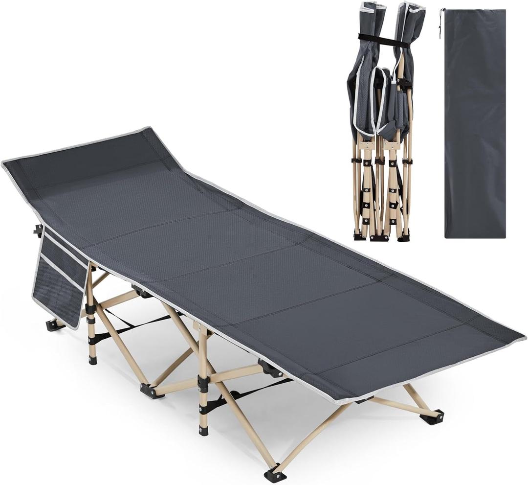 Yaheetech Folding Camping Cot, Portable Military Canvas Sleeping Bed, Outdoor Comfortable Lightweight Bed with Carry Bag for Hiking, Backpack Travel, Home & Office (Grey)