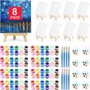 8 Pack 8 * 10In Canvas Boards for Painting, Art Canvas for Drawing with 16 Brushes & 8 Paint Trays & 16 Acrylic Paint, Mini Painting Canvas with Easel Set, Painting Kits for Adults Party, 8x10inches