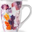 AmorArc Porcelain Tea Mug with Infuser and Lid, 18 Oz Tea Cup with Handle for Loose Leaf Tea, Gift for Tea Lovers of Men and Women (Anemone)