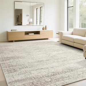 Washable Rugs 6x9 Area Rugs for Living Room,Rugs for Bedroom, Large Carpets,Ultra Soft Faux Wool Retro Dining Room Rug,Non Slip&Non-Shedding Low Pile Vintage Print Rug Indoor for Home Office (Beige-ivory-cream-brown-camel)