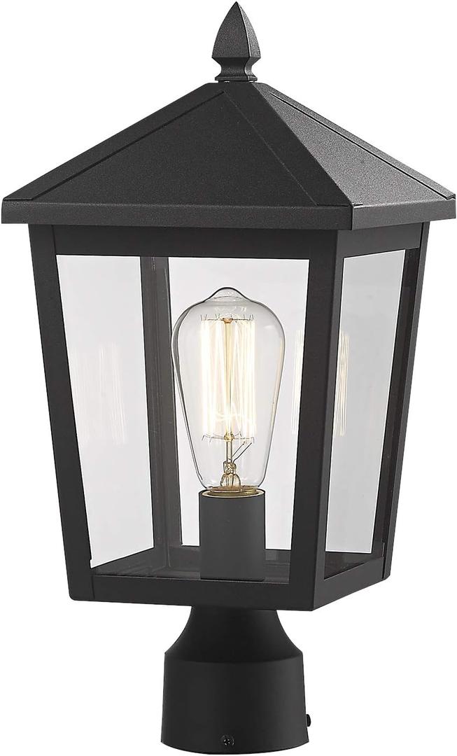 zeyu Outdoor Post Light, 16 Inch Exterior Pole Light Pillar Lantern with Clear Glass Shade and Black Finish, 20076P (Large - 1 Pack)