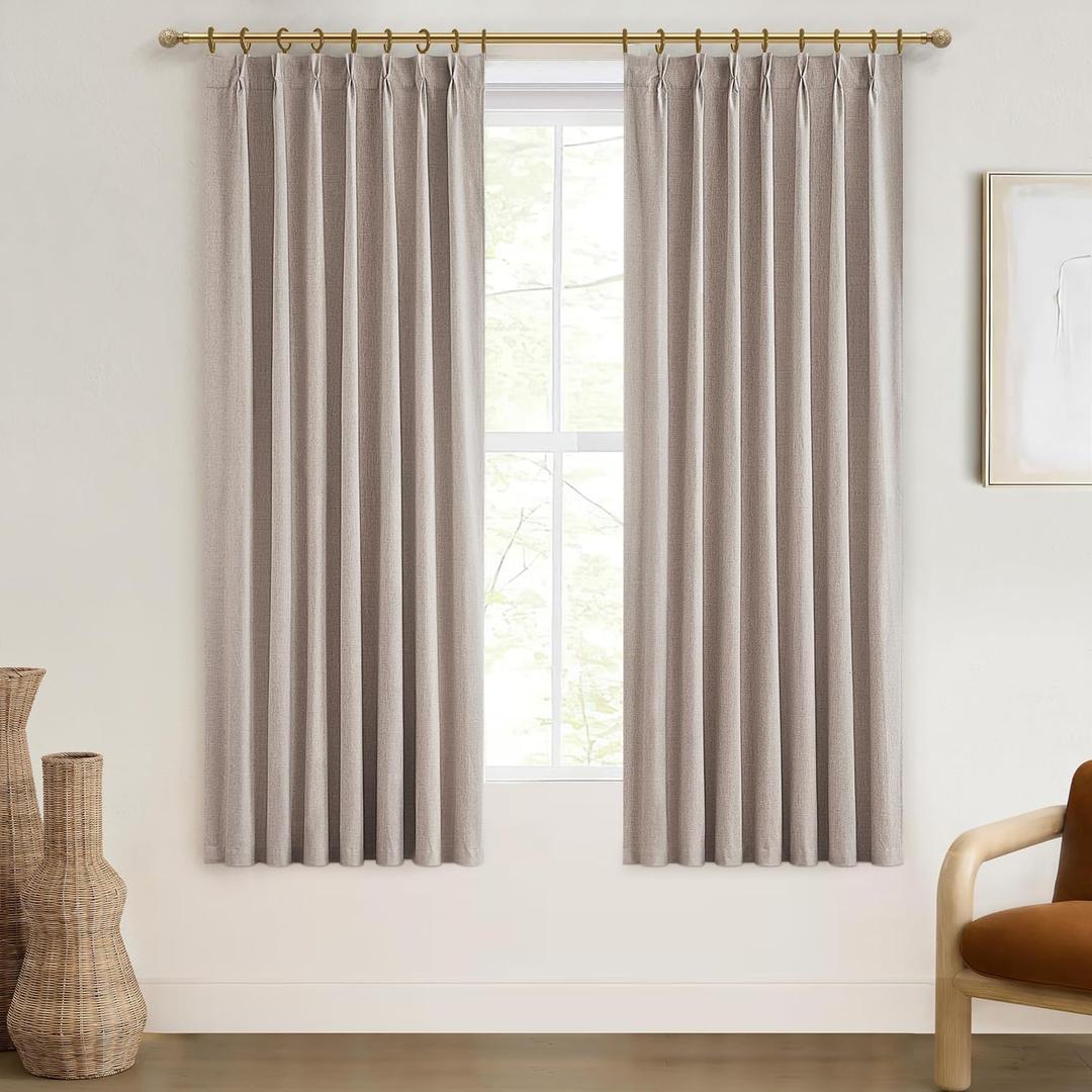 Black Out Curtains 72 Inch Long, Blackout Window Curtain & Drapes 72 Inch Length 2 Panels Set Burg Pinch Pleated Viral Flax Linen Short Farmhouse for Bedroom/Dining/Living Room 6FT (W40"xL72",Linen)
