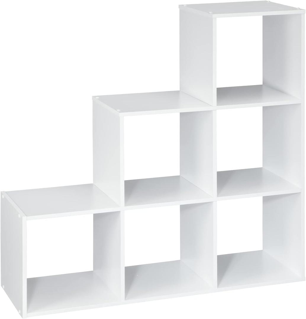 ClosetMaid Cubeicals 3-2-1 Cube Storage Shelf Organizer Bookshelf, 3 Tier, Steps, Corner Unit, Easy Assembly, Wood, White Finish