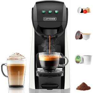 Warriors1 4-in-1 Coffee Maker & Espresso Machine for Pods & Grounds, 20 Bar | Fits K Cup/Nespresso/Dolce Gusto Pods/Ground, 3 Cup Sizes & Custom Vol/Temp, 5.3" W for Kitchen/Office/Dorm