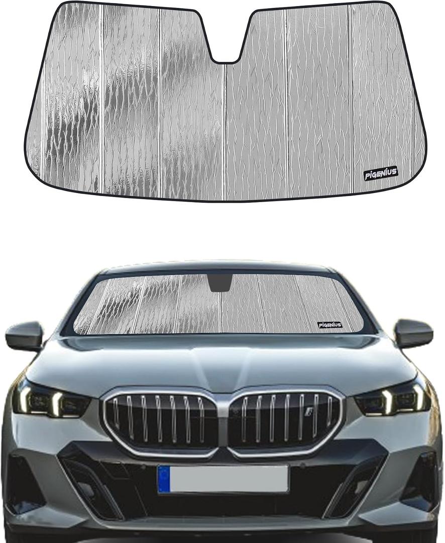 Pigenius Windshield Sun Shade for BMW 5 Series Sedan & M5 (G30/F90) 2017-2023, Fits 530i 540i 530e M550i M5, Reversible Silver/Black