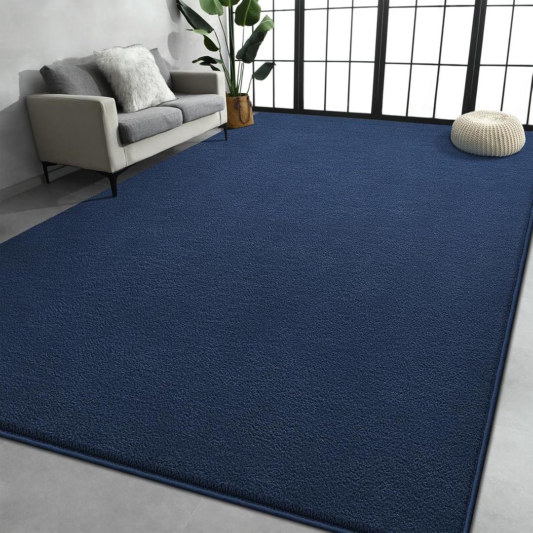 Large Area Rugs for Living Room Bedroom, 4x6 Feet Navy Blue Rug, Minimalist Modern Shag Rug, Soft Thick Memory Foam Indoor Carpet, Non-Slip Washable Rug for Boys Girls Dorm Nursery Room Home Decor