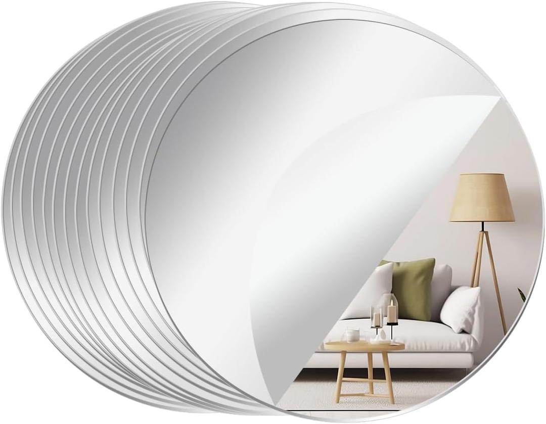 14 Pcs Acrylic Round Mirror for Tables Centerpieces, 8 inch Circle Mirror Tiles Tray for Wedding Wall Home Living Room Bedroom Decor, Small for Crafts (8in/20cm)