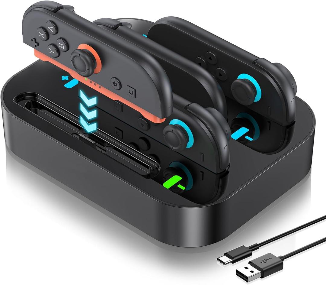 Gagaking 4 in 1 Controller Charging Dock for Nintendo Switch 2 Joy Con, 2.5H Fast Charging Joy Con Charger Station with LED Indicator,Organized Storage Stand for Switch 2 Accessories (Black)