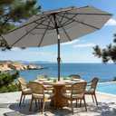 AreShark 9ft 3-Tier Patio Umbrellas, Outdoor Umbrella with 8 Sturdy Ribs UV Protection Windproof, Market Table Umbrella w/Push Button Tilt & Crank for Pool, Porch, Deck, Garden(Foggy Gray)