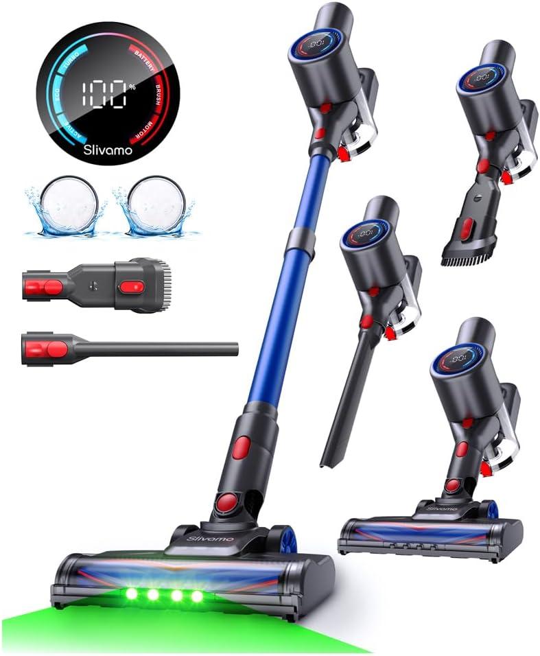 S10 Cordless Vacuum Cleaner, 40KPA/500W/45Mins, LED Display, 8-in-1 Lightweight Stick Vacuum Cleaners for Home with Green LED Light, 6-Stages Filtration, Self-Standing Design, Blue