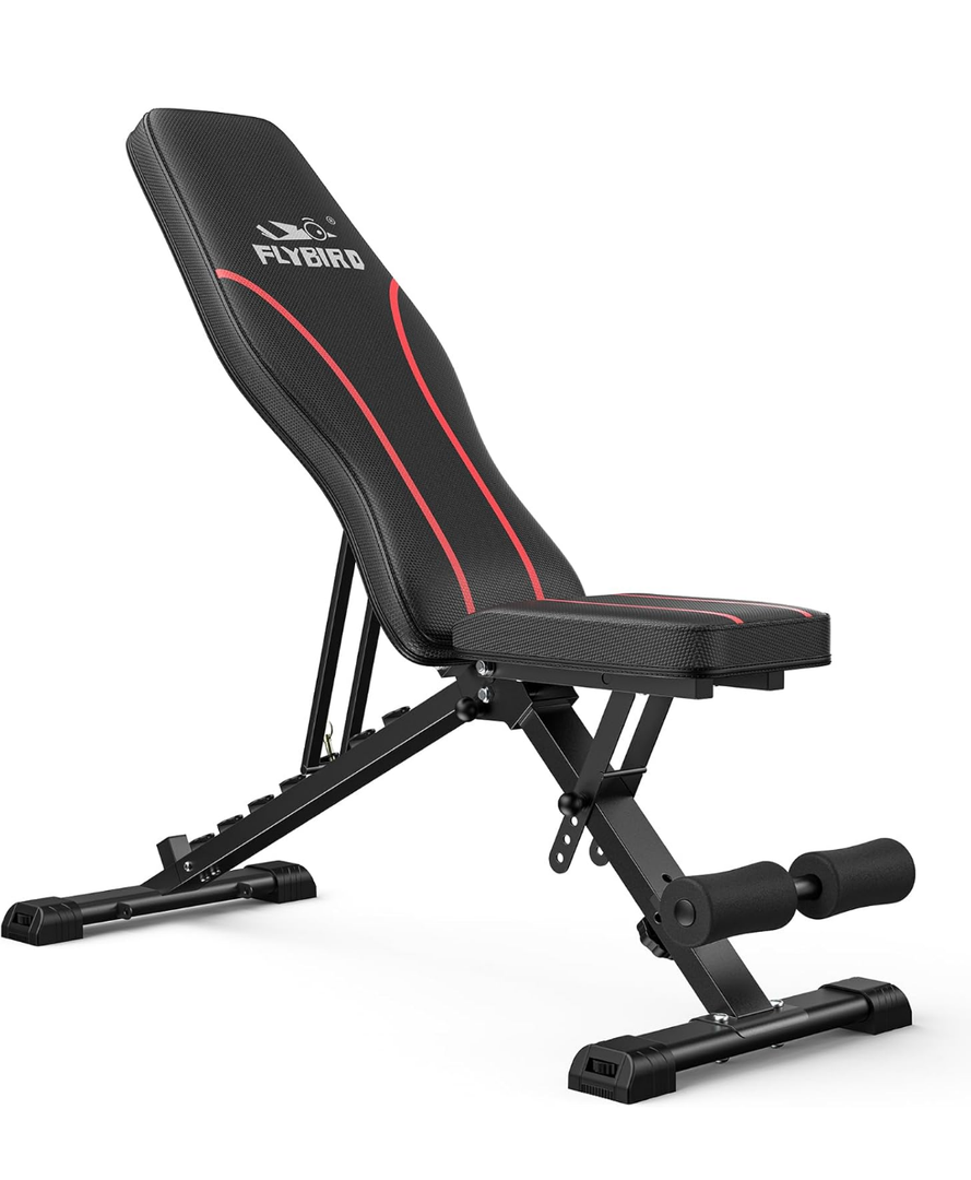 FLYBIRD Adjustable Bench,Utility Weight Bench for Full Body Workout- Multi-Purpose Foldable Incline Bench (Black)