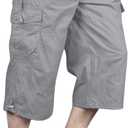 MAGNIVIT Men's Capri Long Elastic Cargo Shorts Below Knee Shorts 3/4 Cotton Cargo Casual Shorts with Multi-Pockets (Light Grey, M/L)