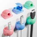 2 x 6 Pack Cord Holder Organizer, [1-Handed-Operation] Magnetic Cable Clips, Phone Cord Clips Holder with 2 Extra Reusable Strong Adhesive for Nightstand Desk Car Workspace Office Accessories, Colored