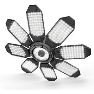 Led Garage Light - 20000LM Super Bright 6500K Garage Lights Ceiling Led w/ 8 Adjustable Panels Garage Shop Light Compatible for E26/E27 Socket Applicable for Workshop Barn Warehouse Attic