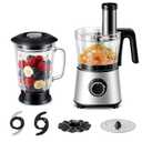 Sweetcrispy Food Processor Blender Combo for Vegetable, Dough, Electric Food Processors Slicing, 6 Cup Chopper for Meat, Puree, 2 Speeds, Sharp Blades, Safety Lock with 1.5L Glass Jar