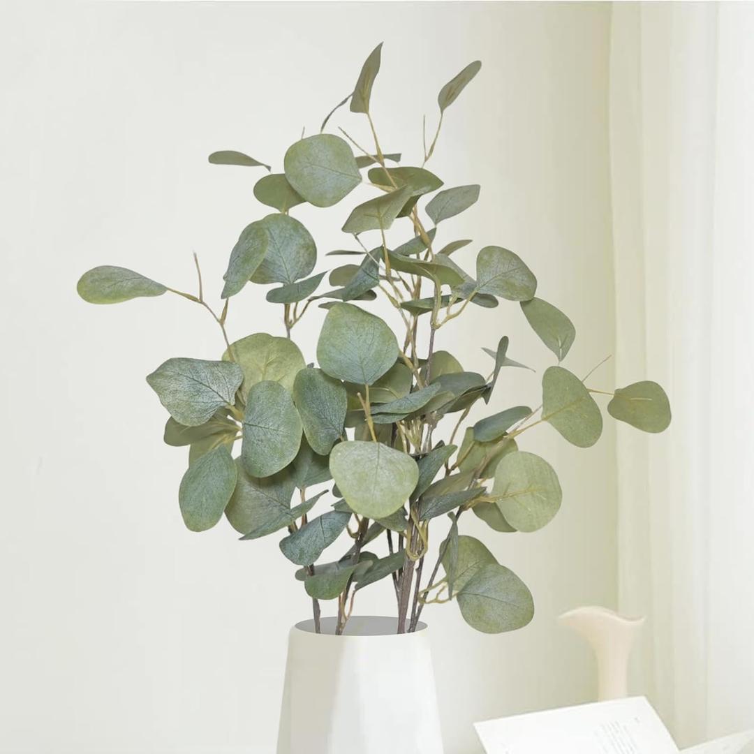 3pcs 33.5inch Eucalyptus Stems Artificial Flowers Fake Eucalyptus Leaves Stems Plastic Grey Green Touch Leaf Branches for Home Office Flowers Bouquet Centerpiece Wedding Decoration Christmas Decor