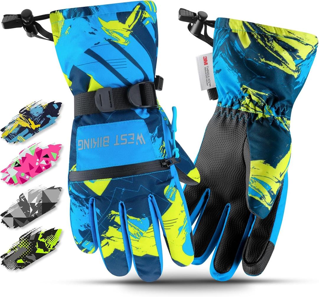 West Biking Winter Gloves for Boys and Girls, 3M Thinsulate Kids Winter Ski Gloves Suitable for Outdoor Activities, Cycling, and Snowboarding (Small6-8 Years, Blue)