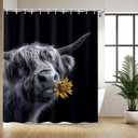 Highland Cow Shower Curtain Sunflower Rustic Farmhouse Western Cow Bathroom Curtain Decor Waterproof Polyester Fabric Black 72 X 72 Inches