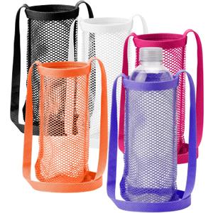 5 Pcs Water Bottle Holder with Adjustable Shoulder Strap Portable Mesh Bottle Carrier Bag with Pocket Accessories for Hiking Walking Travel Gym Vocation Holiday