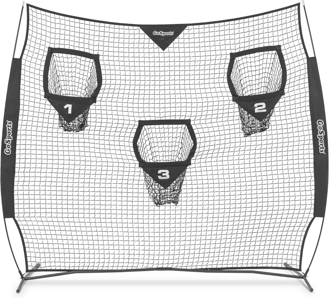 GoSports Football Throwing Net - 8 x 8 ft or 6 x 6 ft Nets - Choose Black or Red
